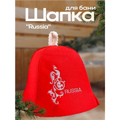Шапка для бани и сауны «Russia» красная, экофетр, «Добропаровъ»