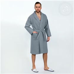 Халат мужской вафельный запашной с воротником серый
