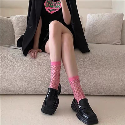 White breathable thin summer colored knee socks, mid-length
