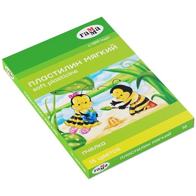 Пластилин восковой мягкий Гамма "Пчелка", 16 цветов, 240г, со стеком, картон. упаковка