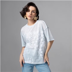 Футболка с объемным декором, Буду тебе сниться (голубой меланж)