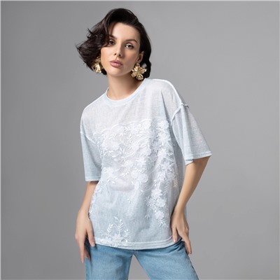 Футболка с объемным декором, Буду тебе сниться (голубой меланж)