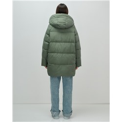 Куртка двубортная женская зимняя с капюшоном цвета хаки 7736Kh