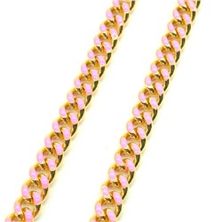 Цепочка для украшений, звено 8*10мм с эмалью, цв.золотистый, розовый, 50см