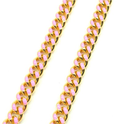 Цепочка для украшений, звено 8*10мм с эмалью, цв.золотистый, розовый, 50см