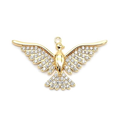 Подвеска Птица 35*20мм с фианитами, золотистая