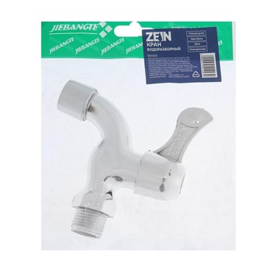Кран водоразборный ZEIN Z17, 1/2", с плоской ручкой, PP, кран-букса, хром