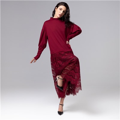 Платье комбинированное с кружевом, История в кружевах (бордо)