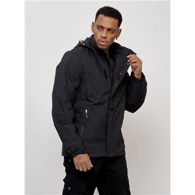 Куртка спортивная мужская весенняя с капюшоном черного цвета 88023Ch