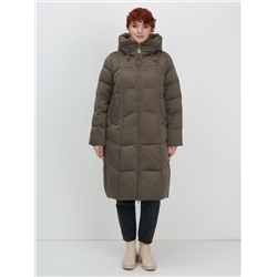 Пальто зимнее утепленное с капюшоном женское коричневого цвета 7702K