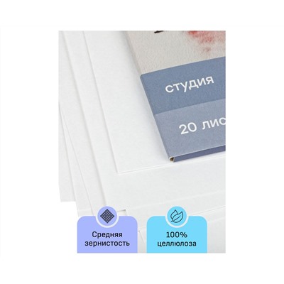 Папка для акварели, 20л., А4 Гамма "Студия", 200г/м2, среднее зерно