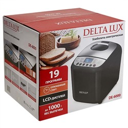 Хлебопечь электрическая 600 Вт, 500/750/1000 г, 19 программ DELTA LUX DE-6000 черная