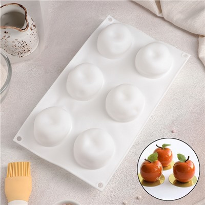 Форма для муссовых десертов и выпечки Доляна «Яблоко», силикон, 29×17×5.5 см, 6 ячеек (d=6 см), белая