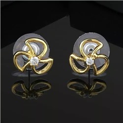 Gold Tone Plated Ad White Stone Small Stud Earrings