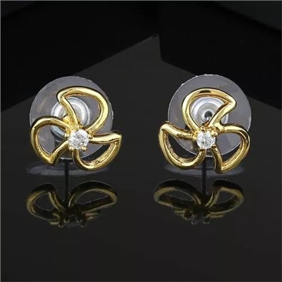 Gold Tone Plated Ad White Stone Small Stud Earrings