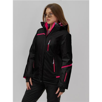 Горнолыжная куртка женская зимняя черного цвета 7091Ch