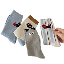 Apple, Tide, demi-season Japanese cute cartoon knee socks, Korean style, mid-length
