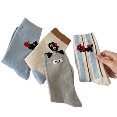 Apple, Tide, demi-season Japanese cute cartoon knee socks, Korean style, mid-length