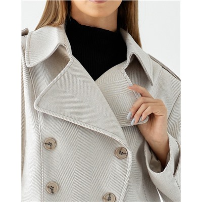 Полупальто женское демисезонное 25999 (бежевый/ёлочка)