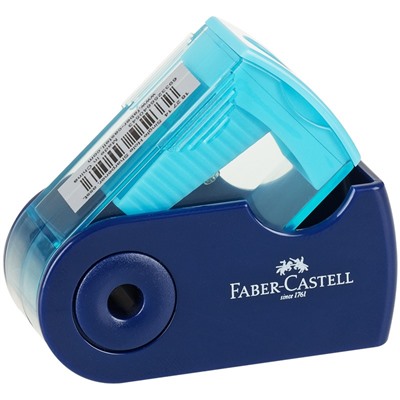 Точилка пластиковая Faber-Castell "Sleeve Mini" 1 отверстие, контейнер, розов./оранж., бирюзовая