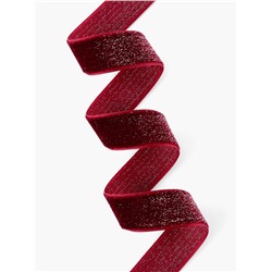 Лента бархатная, с серебряным люрексом, 20 мм, 18±1 м, бордовая №46