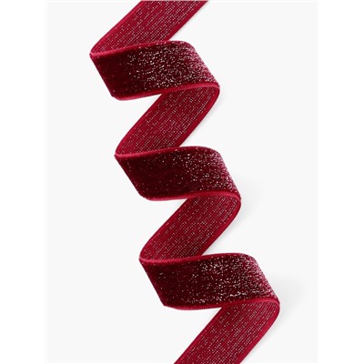 Лента бархатная, с серебряным люрексом, 20 мм, 18±1 м, бордовая №46