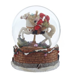 GAEM Фигурка декоративная "Дед Мороз на лошадке" в стекл шаре (ключ,муз), D 14 см, L15 W16 H18,5 см