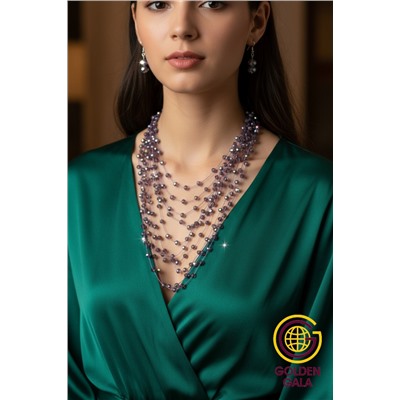 Комплект бижутерии "Хрустальная россыпь" , цвет фиолетовый перламутр