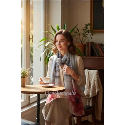 Шарф шифоновый с цветочным рисунком 3D Арт М52/15