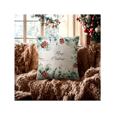 Наволочка декоративная новогодняя «Этель. Merry Christmas», с шишками, 40×40 см, велюр