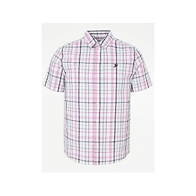 Pink Check Bird Emblem Short Sleeve Shirt