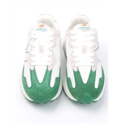 03-A327-17 WHITE/GREEN Кроссовки мужские (натуральная замша, искусственная кожа)