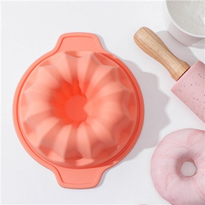 Форма для выпечки Доляна «Немецкий кекс», силикон, 16×13.3 см, с ручками, персиковая