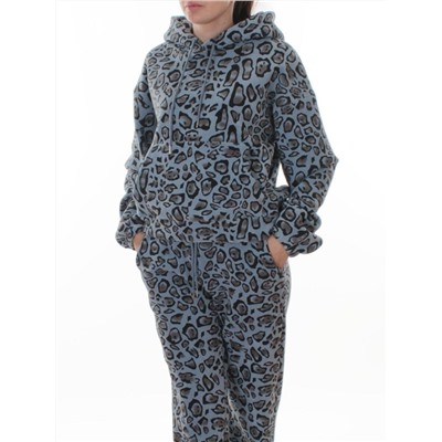 003 LT. BLUE/LEOPARD Костюм спортивный зимний женский (95% хлопок, 5% полиэстер)