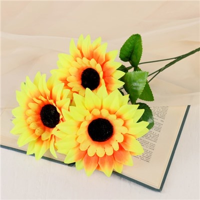Цветы искусственные «Подсолнухи крупные», три бутона, 13×57 см, жёлтые