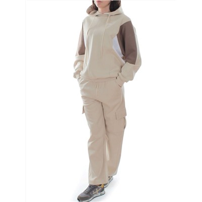 3156/3157 BEIGE/BROWN Костюм спортивный женский (95% хлопок, 5% эластан)