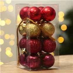 Шары ёлочные новогодние, пластик, d=3 см, 16 шт., винные, золотой, красный