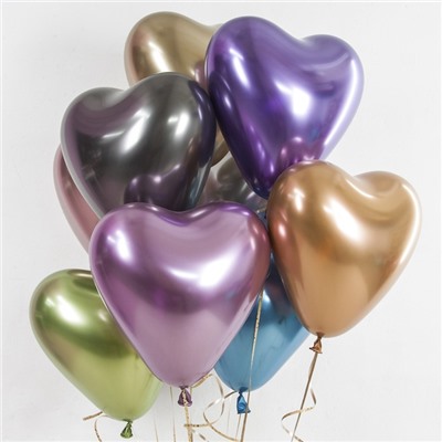 Шар латексный 12", сердце, хром, набор 25 шт., МИКС