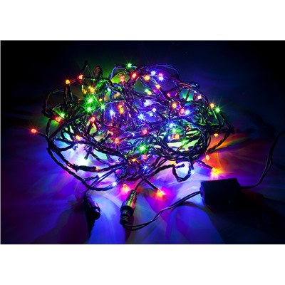 Электрогирлянда "Праздник" уличная 120 разноцветных LED огней постоянного свечения, черный каучуковый кабель, с коннектором, 12 м