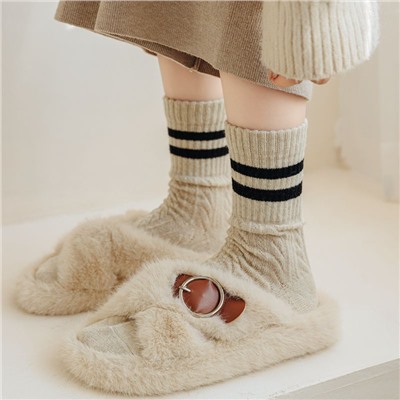 Retro demi-season keep warm woolen knee socks, cashmere, Korean style, increased thickness, mid-length