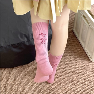 Japanese fashionable cotton knee socks, with embroidery, mid-length, western style, internet celebrity