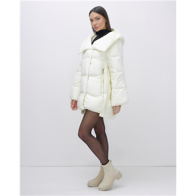 Куртка зимняя женская с большим капюшоном модная бежевого цвета 7739B