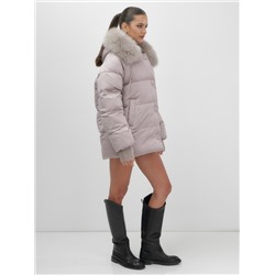 Куртка зимняя женская с мехом и капюшоном тренд светло-коричневого цвета 7658SK