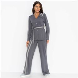 Брючный костюм с лампасами, Личное превосходство (серый, 2 в 1, с поясом)