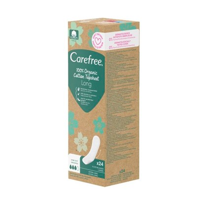 Carefree  Slipeinlagen Organic Cotton Long 24 St, Карефри Ежедневные прокладки из органического хлопка Long 24шт, 5 упаковок (120 штук)