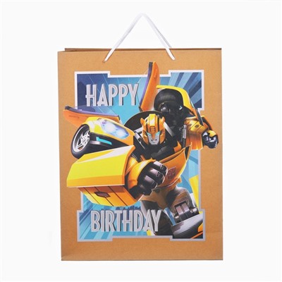 Пакет подарочный крафт Happy Birthday, 40×31×11.5 см, Трансформеры