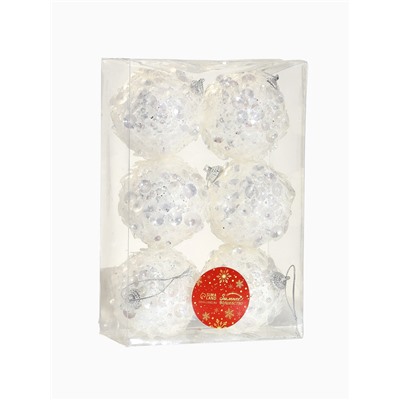 Ёлочные игрушки «Альваро», шары новогодние, d=7 см, набор 6 шт., пайетки, белый