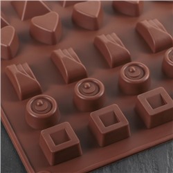 Форма для конфет и шоколада Доляна «Коробка конфет», силикон, 27×23×1.5 см, 30 ячеек (3.2×3.2 см), коричневая