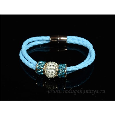 Браслет шамбала шарик14мм на двойной косичке цв.голубой