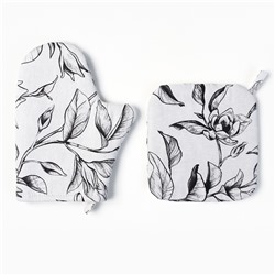 Кухонный набор «Доляна» Plant leaves: варежка 20×27 см, прихватка 19×19 см, 100% хлопок, 250 г/м²